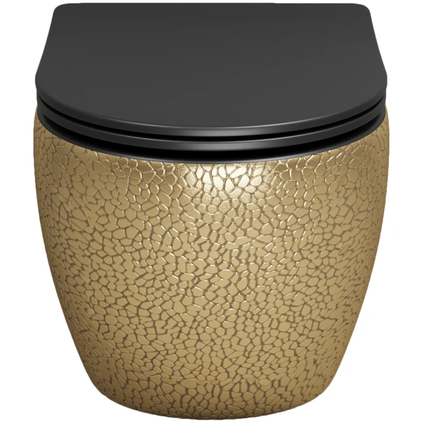 Унитаз подвесной Grossman GR-4411GBLS безободковый, с сиденьем микролифт, черный/золото