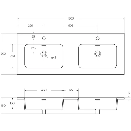Раковина Cezares 50135 120,3x46 см, накладная, белый