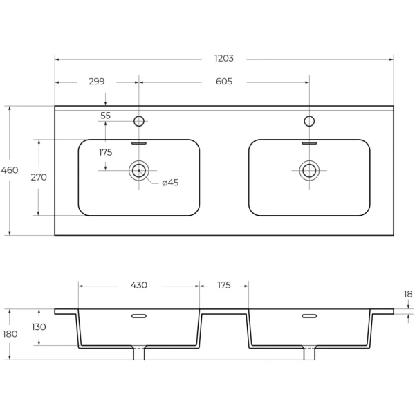 Раковина Cezares 50135 120,3x46 см, накладная, белый
