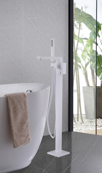 Смеситель для ванны Abber Daheim AF8215W напольный с душевым гарнитуром белый матовый