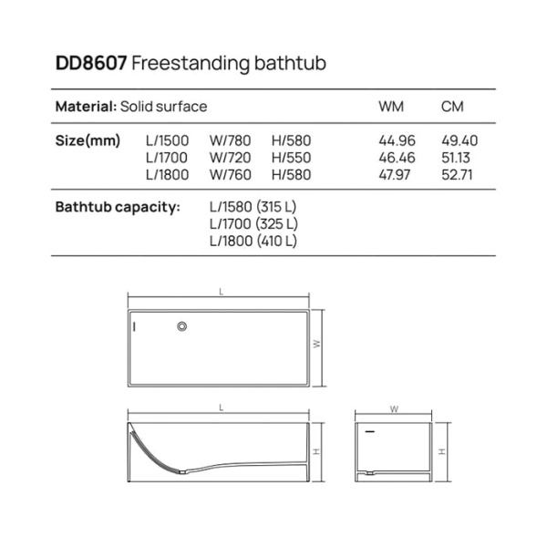 Отдельностоящая ванна Dea Design Modern 170х72х55 DD8607 1700 18 белый