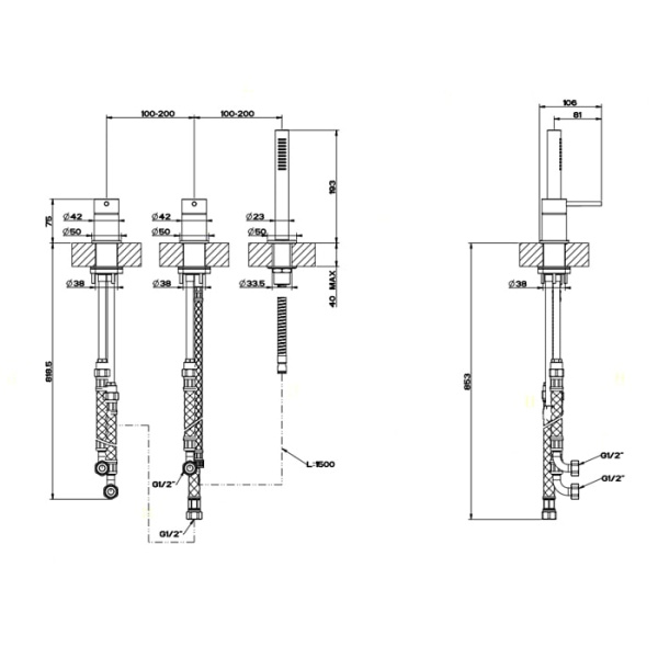 Смеситель для ванны Gessi 316 54043#239 нержавейка