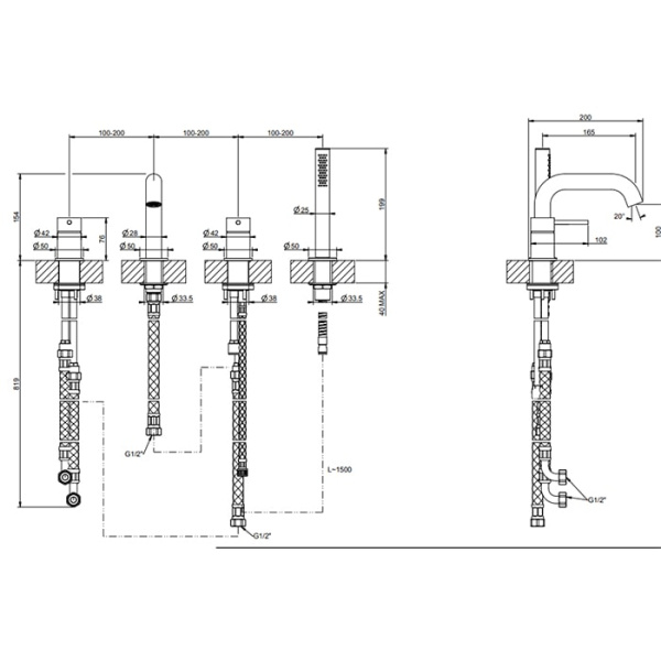 Смеситель для ванны Gessi 316 54037#707 черный матовый