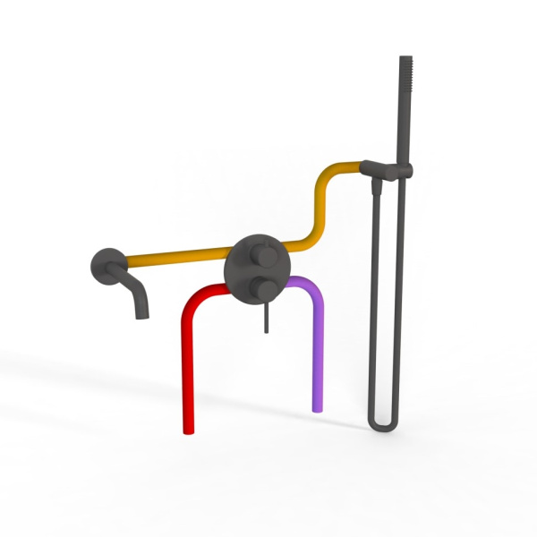 Смеситель для ванны Paini Cox 78PZSET26911BATH с душевым гарнитуром черный матовый