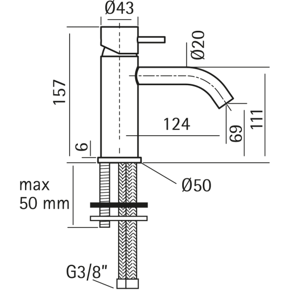 Смеситель для раковины Huber Lynox LX000544D1 сталь