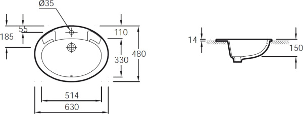 Раковина Jacob Delafon Ovale 63 E1273-00