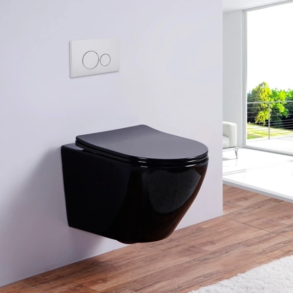 Унитаз подвесной Olive’S Plaza PL30117DP безободковый, с сиденьем микролифт, черный глянец