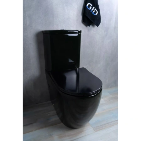 Унитаз-компакт GID Tr2177BL безободковый, с сиденьем, черный глянец
