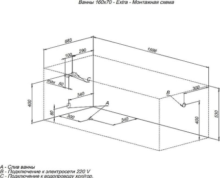 Акриловая ванна Aquanet Extra 00255742 160х70 белый