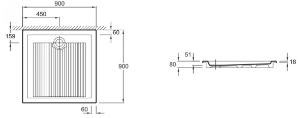 Душевой поддон 90x90 Jacob Delafon Kyreo EN134-00 слив 90 мм