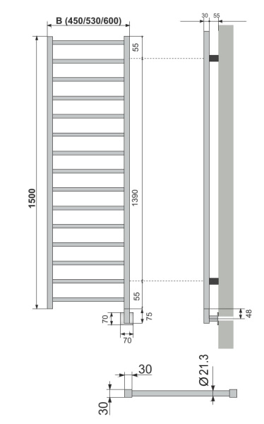 Полотенцесушитель электрический Neoinox ECO 1500x530 POL хром