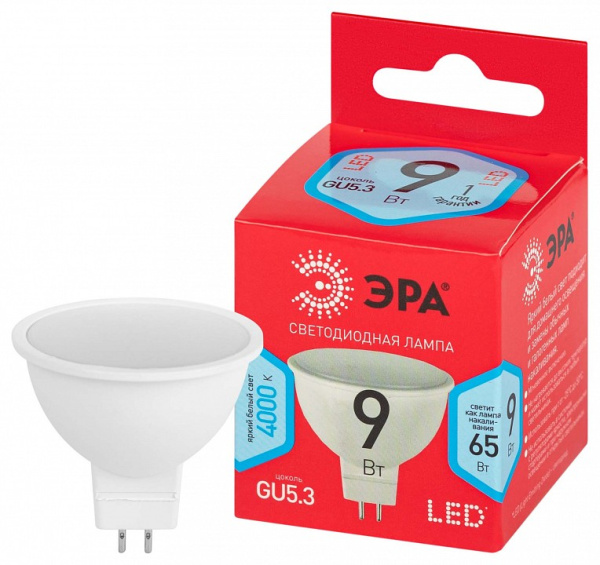 Лампа светодиодная Эра  GU5.3 9Вт 4000K LED MR16-9W-840-GU5.3 R