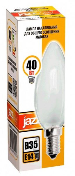 Лампа накаливания Jazzway  E14 40Вт 2700K B35 240V 40W E14 frosted