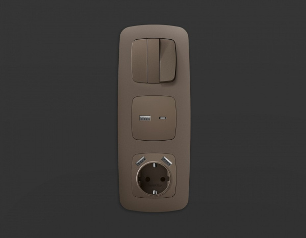 Накладка для розетки с заземлением и со шторками и 2хUSB type A Ambrella Volt Quant OP6390