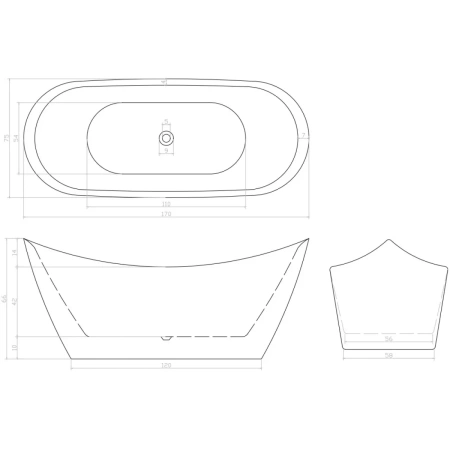 Акриловая ванна Ceruttispa Nemi CT9319 170x75 см, отдельностоящая, белый