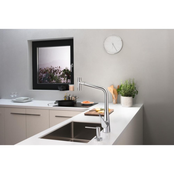 Смеситель для кухни hansgrohe Metris Select M71 320 73816800 с вытяжным душем 2jet sBox сталь