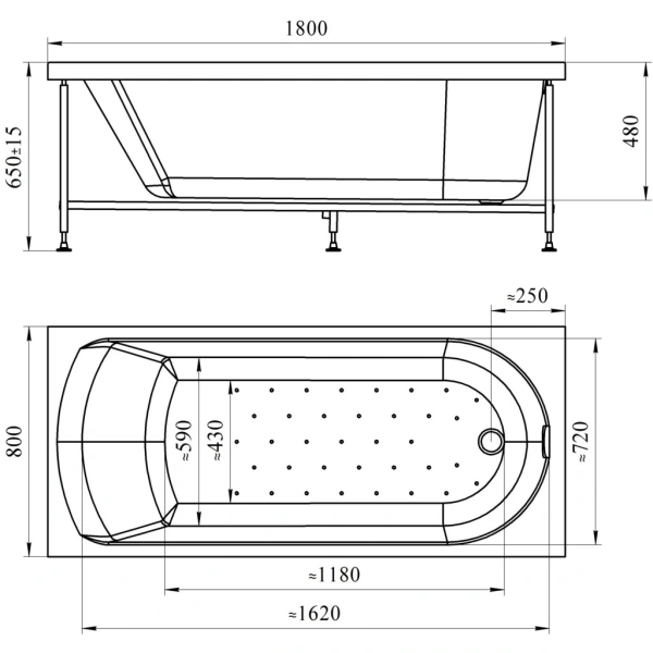 Акриловая ванна 180x80 см Radomir Николь 2-01-0-0-1-210