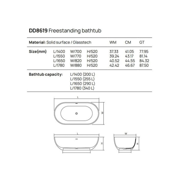 Отдельностоящая ванна Dea Design Shadow 178х88х52 DD8619 1780 R3 emerald