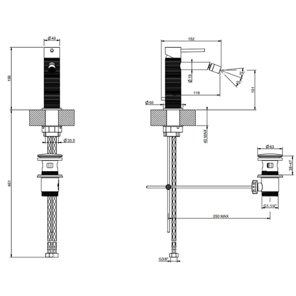 Смеситель для биде Gessi 316 54307#707 черный матовый