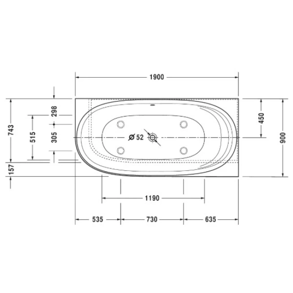 Акриловая ванна 190x90 см R Duravit Cape Cod 700363000000000