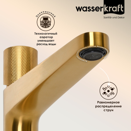 Смеситель для раковины WasserKRAFT Schunter 8203H золото
