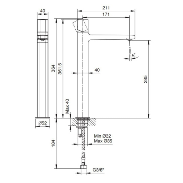 Смеситель для раковины Fantini Lame 24 02 M006WF