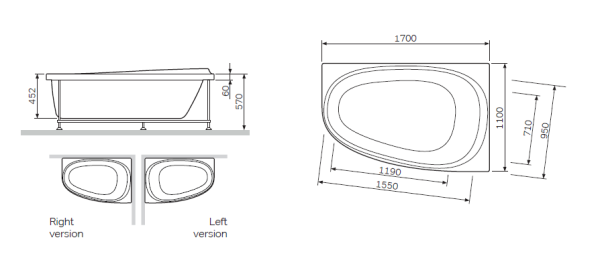 Ванна акриловая AM.PM Sensation 170х110 (W30A-170R110W-D) правосторонняя