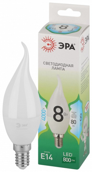 Лампа светодиодная Эра Green Line E14 8Вт 4000K LED BXS-8W-840-E14 GL