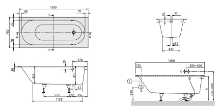 Квариловая ванна Villeroy&Boch Oberon 160x75 UBQ160OBE2V-01