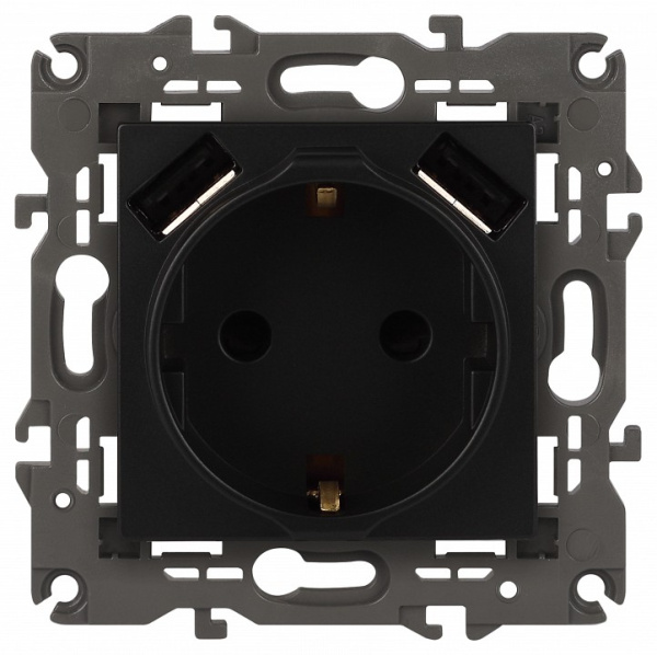 Розетка с заземлением и со шторкой и 2хUSB, без рамки Эра Эра Elegance 14-4109-05