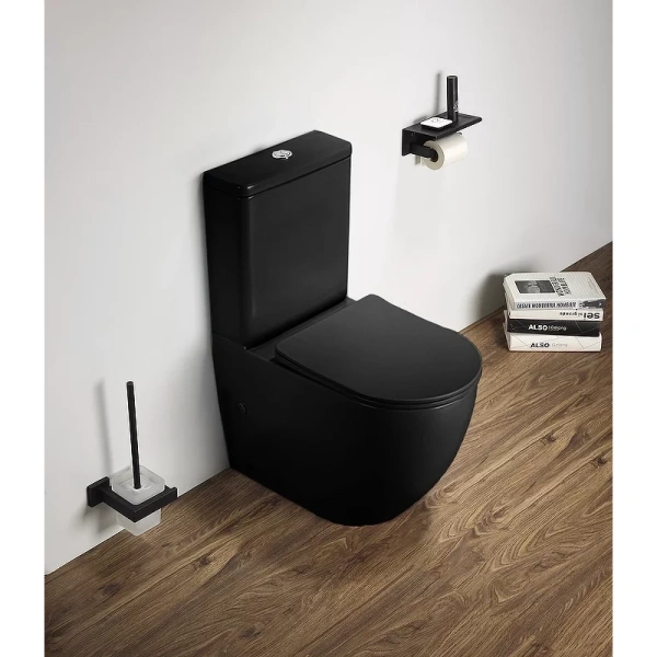 Унитаз-компакт CeramaLux 2166XMB безободковый, с сиденьем микролифт, черный матовый