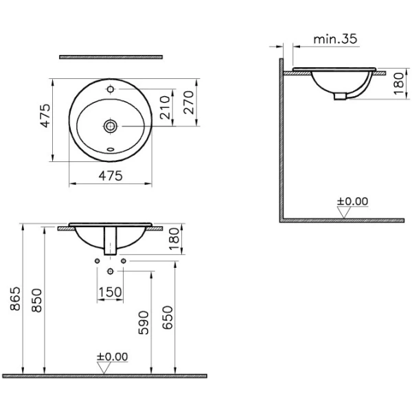 Раковина 47,5 см Vitra S20 5467B003-0001