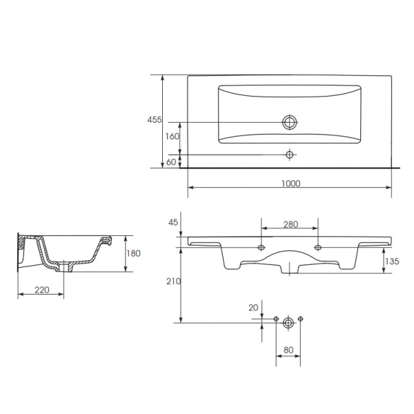 Раковина 100x45,5 см Cersanit Como UM-COM100/1