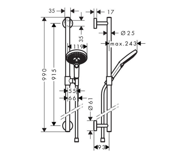 Душевой набор hansgrohe Raindance Select S 120 3jet 26322400 со штангой 90 см