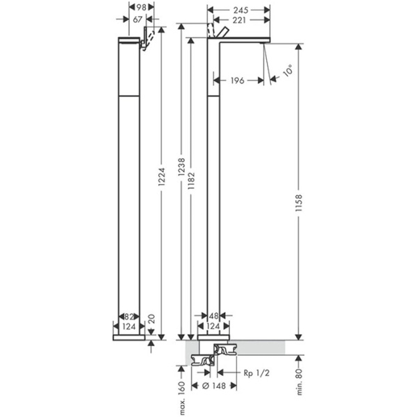 Напольный смеситель для раковины Axor MyEdition 47040600 хром/черное стекло