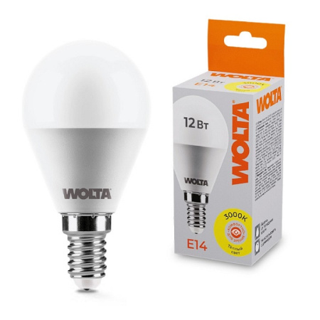 Лампа светодиодная Wolta E14 12Вт 3000K 25Y45GL12E14