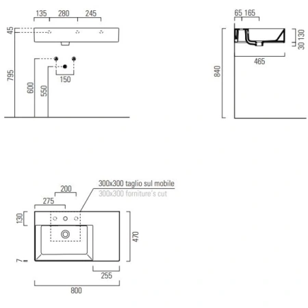 Раковина 80x47 см GSI Kube X 9456111
