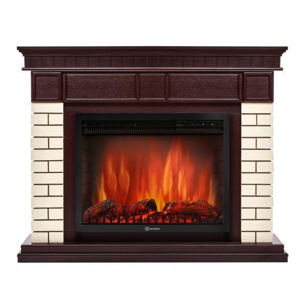 Каминокомплект: Очаг Electrolux EFP/P-2520LS N, портал Bricks 25 камень бежевый, шпон темный дуб