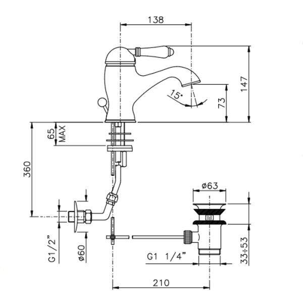 Смеситель для раковины Nicolazzi Cristallo Liberty 3402CR33