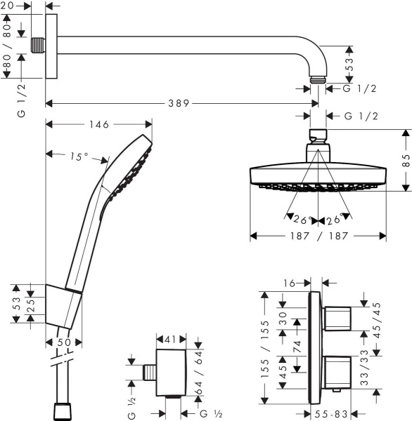 Душевой комплект hansgrohe Croma Select E/Ecostat 27294000