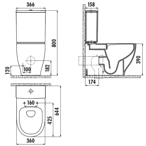 Чаша напольного безободкового унитаза Creavit Mare MA361-11CB00E-0000