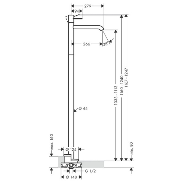 Напольный смеситель для раковины Axor Uno 38037000