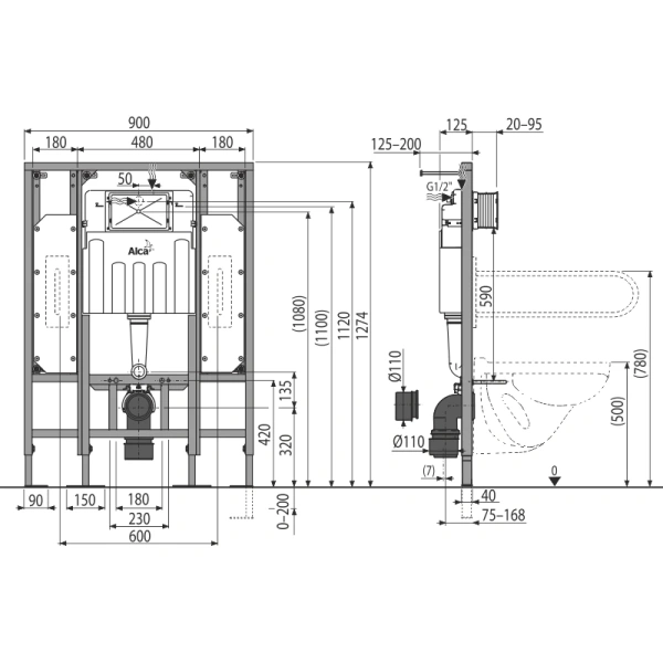 Инсталляция для унитаза AlcaPlast AM101/1300H для людей с ограниченными возможностями