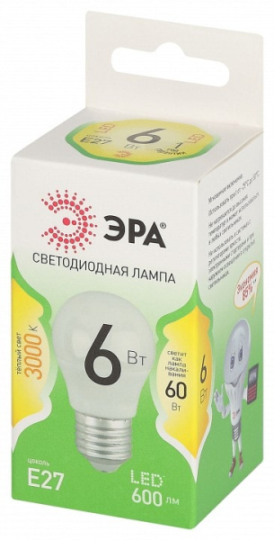 Лампа светодиодная Эра Green Line E27 6Вт 3000K LED P45-6W-830-E27 GL