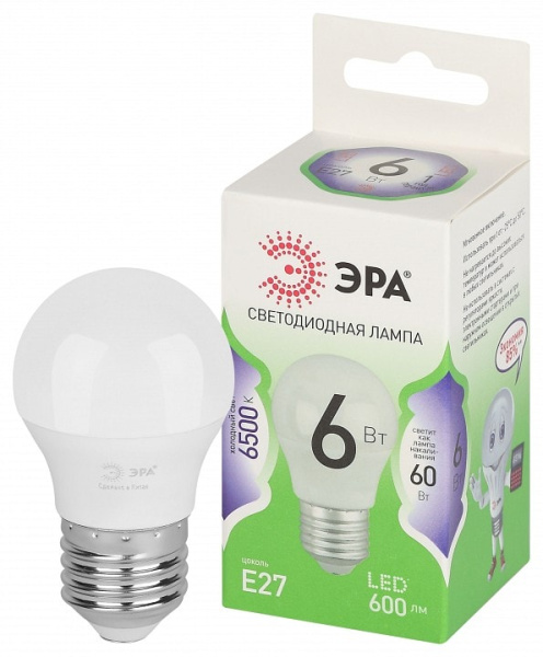 Лампа светодиодная Эра Green Line E27 6Вт 6500K LED P45-6W-865-E27 GL