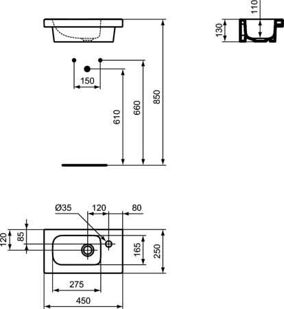 Раковина Ideal Standard Connect Space 45 (E136101) правосторонняя