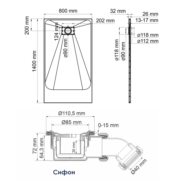 Душевой поддон WasserKRAFT Elbe 74T 140х80 74T35 черный