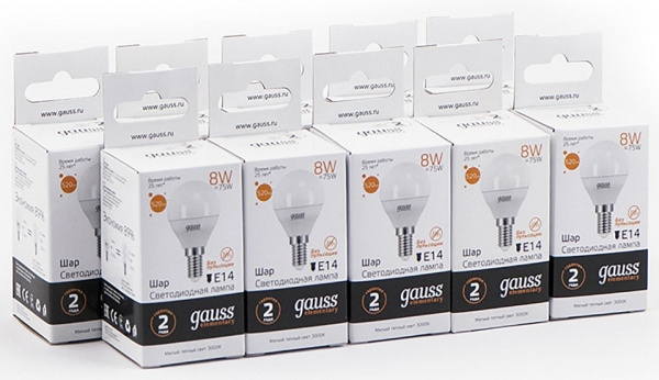 Лампа светодиодная Gauss LED Elementary Globe E14 8Вт 3000K 53118
