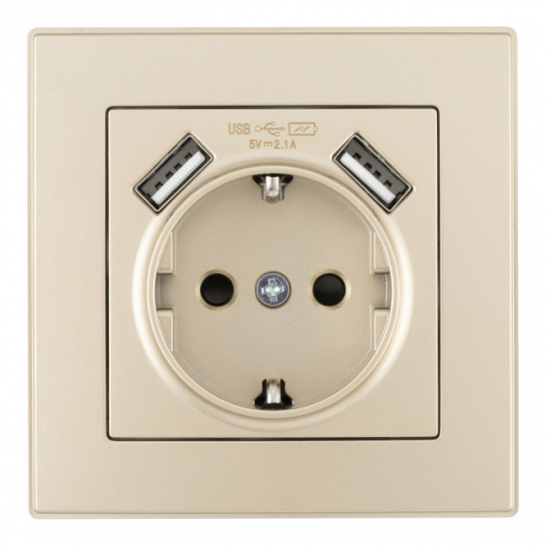 Розетка с заземлением и со шторкой и 2хUSB Arte Milano SET06-1 SET06-1-47-1 shampan