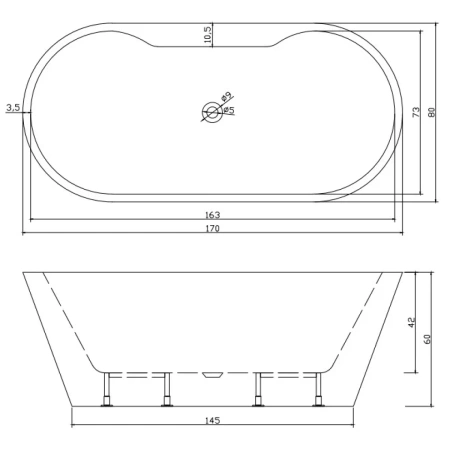 Акриловая ванна Ceruttispa Martigiano CT7766 170x80 см, отдельностоящая, белый